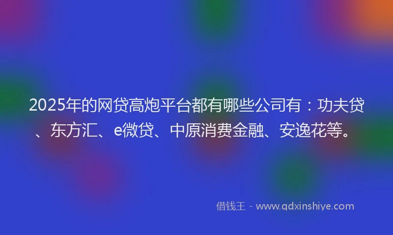 2025年的网贷高炮平台都有哪些公司有：功夫贷、东方汇、e微贷、中原消费金融、安逸花等。