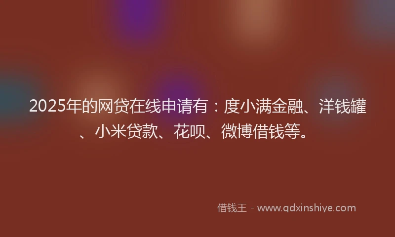 2025年的网贷在线申请有：度小满金融、洋钱罐、小米贷款、花呗、微博借钱等。