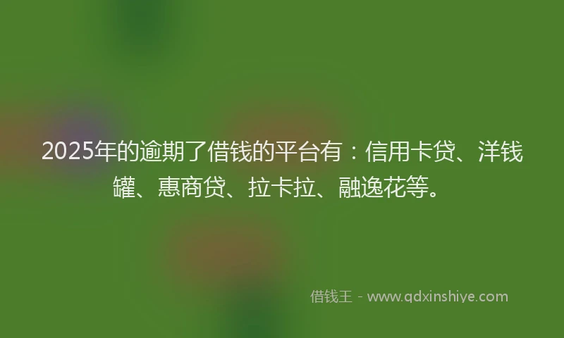 2025年的逾期了借钱的平台有：信用卡贷、洋钱罐、惠商贷、拉卡拉、融逸花等。
