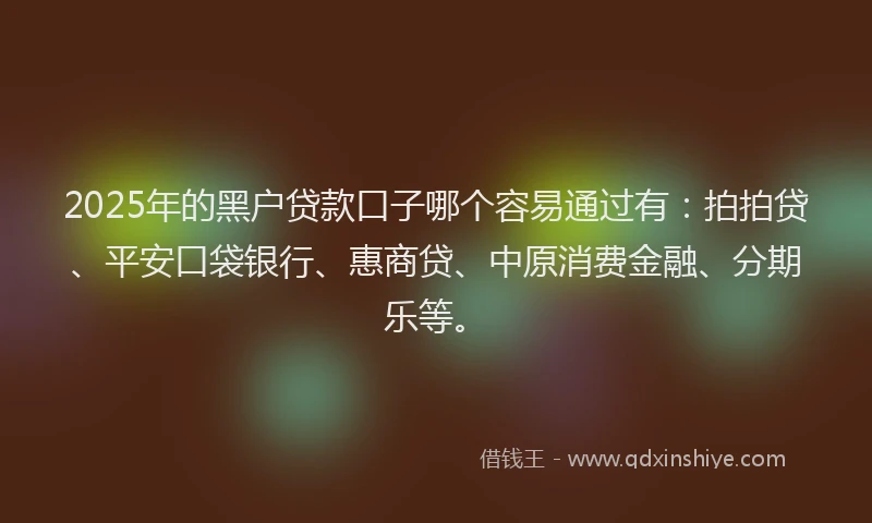 2025年的黑户贷款口子哪个容易通过有：拍拍贷、平安口袋银行、惠商贷、中原消费金融、分期乐等。