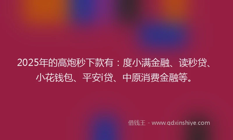 2025年的高炮秒下款有：度小满金融、读秒贷、小花钱包、平安i贷、中原消费金融等。