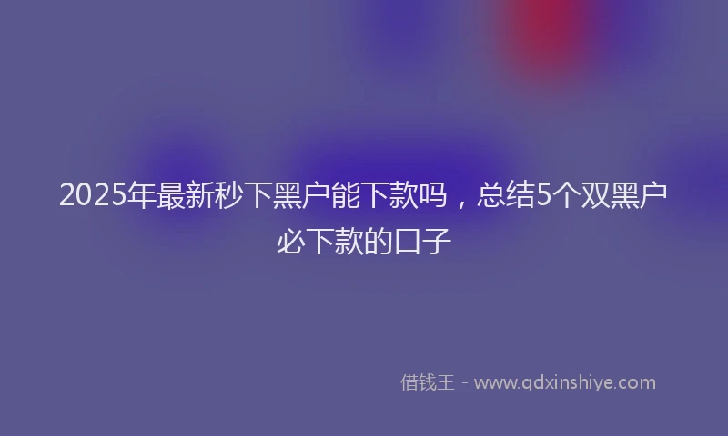 2025年最新秒下黑户能下款吗，总结5个双黑户必下款的口子