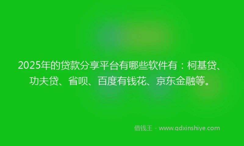 2025年的贷款分享平台有哪些软件有：柯基贷、功夫贷、省呗、百度有钱花、京东金融等。