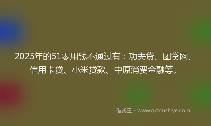 2025年的51零用钱不通过有：功夫贷、团贷网、信用卡贷、小米贷款、中原消费金融等。