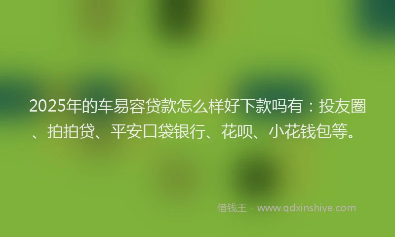 2025年的车易容贷款怎么样好下款吗有：投友圈、拍拍贷、平安口袋银行、花呗、小花钱包等。
