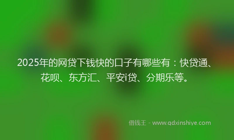 2025年的网贷下钱快的口子有哪些有：快贷通、花呗、东方汇、平安i贷、分期乐等。