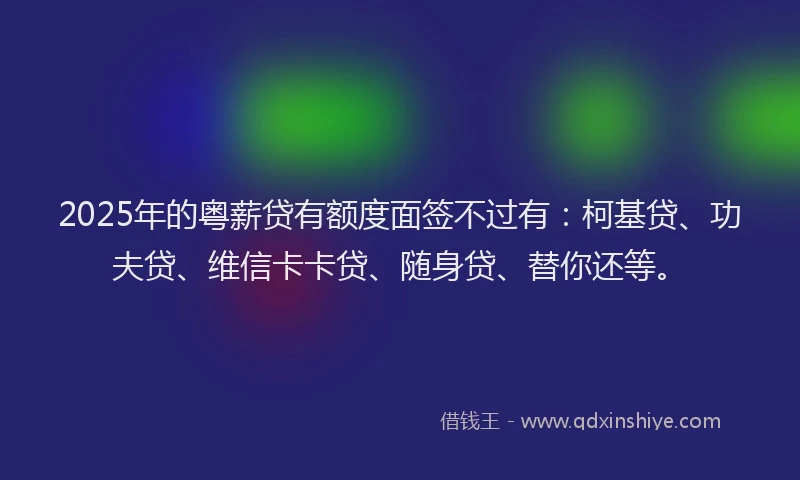 2025年的粤薪贷有额度面签不过有：柯基贷、功夫贷、维信卡卡贷、随身贷、替你还等。
