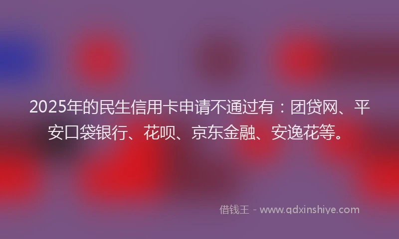 2025年的民生信用卡申请不通过有：团贷网、平安口袋银行、花呗、京东金融、安逸花等。