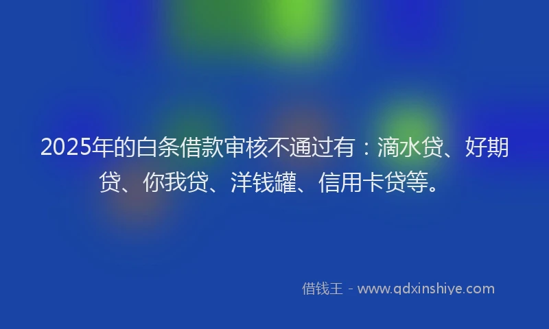 2025年的白条借款审核不通过有：滴水贷、好期贷、你我贷、洋钱罐、信用卡贷等。