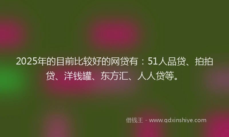 2025年的目前比较好的网贷有：51人品贷、拍拍贷、洋钱罐、东方汇、人人贷等。