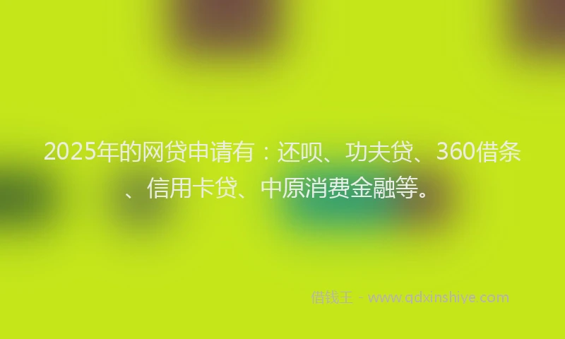 2025年的网贷申请有:还呗、功夫贷、360借条、信用卡贷、中原消费金融等。