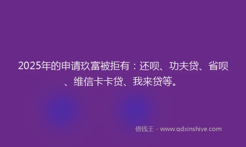 2025年的申请玖富被拒有：还呗、功夫贷、省呗、维信卡卡贷、我来贷等。