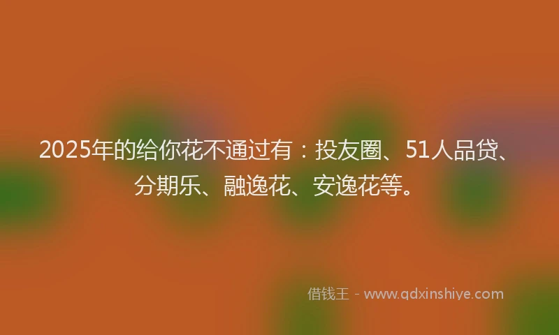 2025年的给你花不通过有：投友圈、51人品贷、分期乐、融逸花、安逸花等。