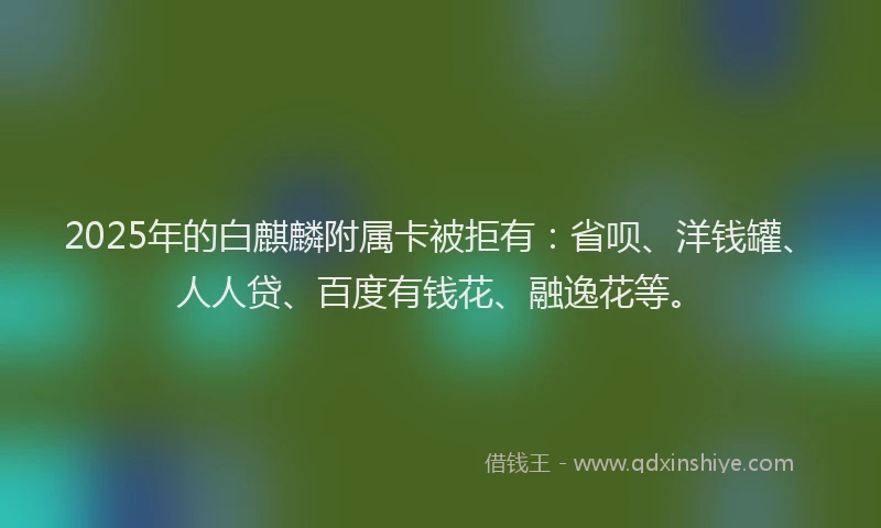 2025年的白麒麟附属卡被拒有：省呗、洋钱罐、人人贷、百度有钱花、融逸花等。
