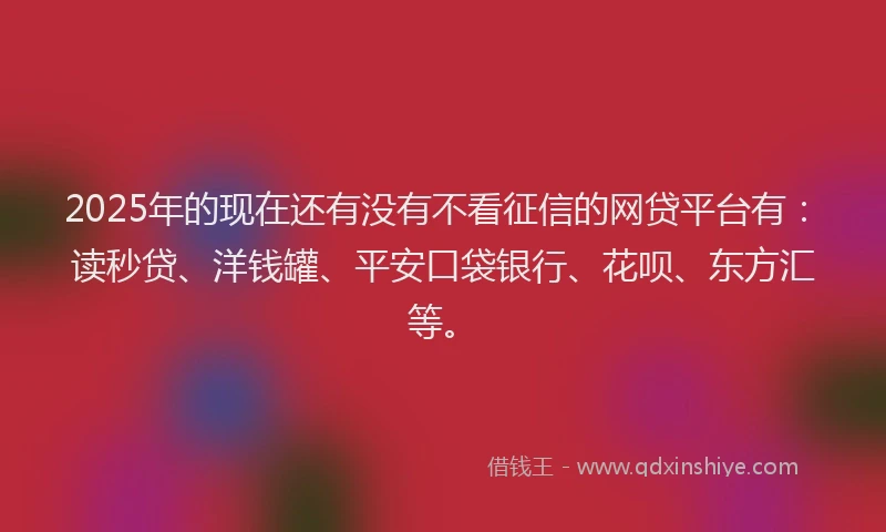 2025年的现在还有没有不看征信的网贷平台有：读秒贷、洋钱罐、平安口袋银行、花呗、东方汇等。