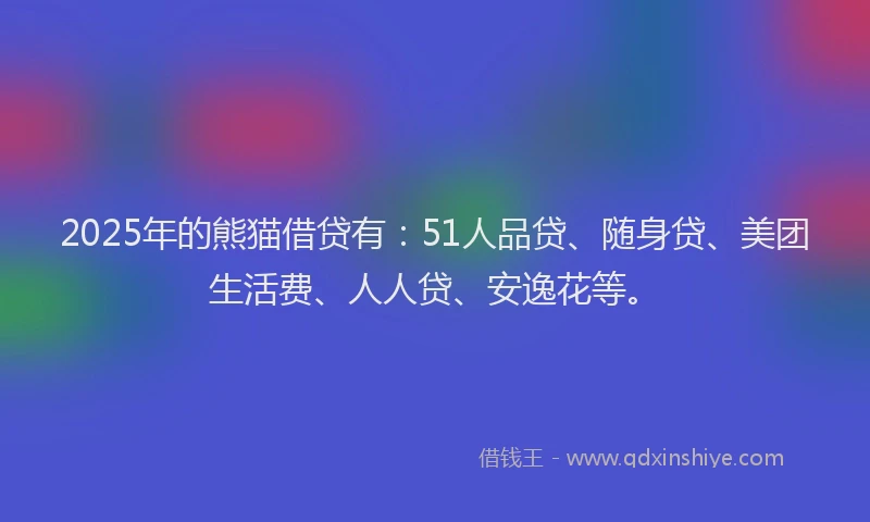 2025年的熊猫借贷有：51人品贷、随身贷、美团生活费、人人贷、安逸花等。