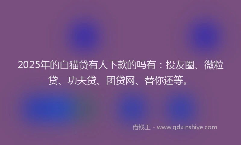 2025年的白猫贷有人下款的吗有：投友圈、微粒贷、功夫贷、团贷网、替你还等。