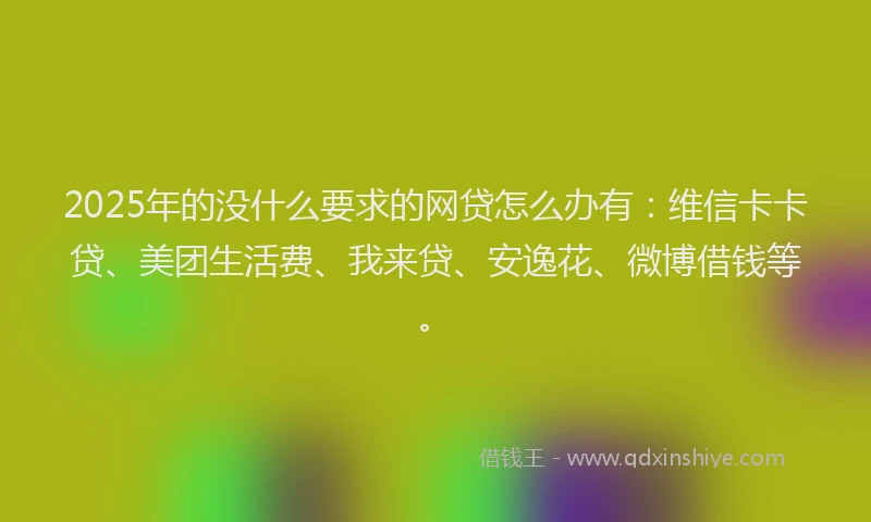 2025年的没什么要求的网贷怎么办有：维信卡卡贷、美团生活费、我来贷、安逸花、微博借钱等。