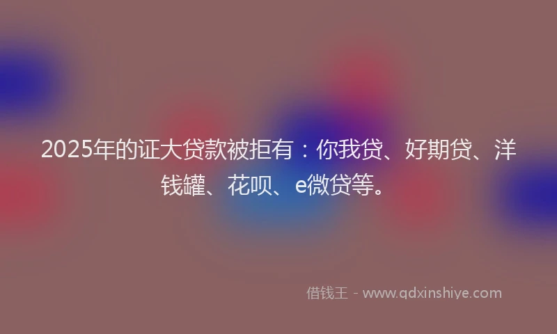 2025年的证大贷款被拒有：你我贷、好期贷、洋钱罐、花呗、e微贷等。