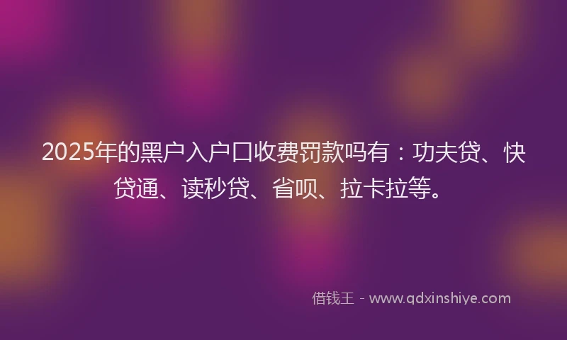 2025年的黑户入户口收费罚款吗有：功夫贷、快贷通、读秒贷、省呗、拉卡拉等。