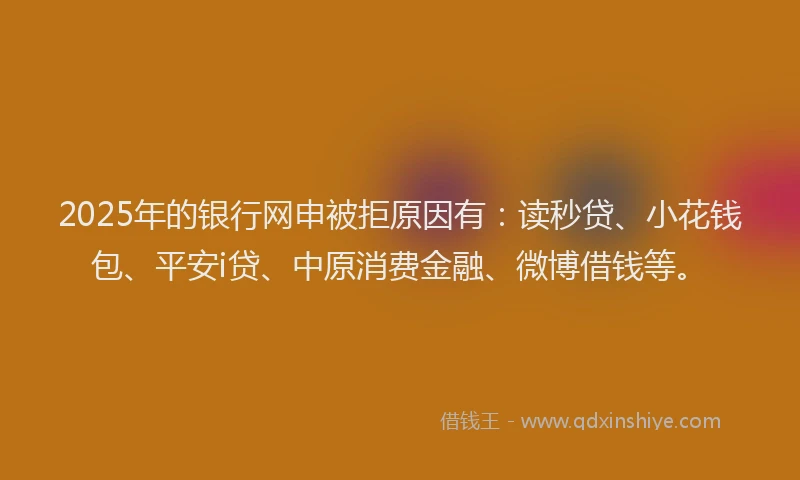 2025年的银行网申被拒原因有：读秒贷、小花钱包、平安i贷、中原消费金融、微博借钱等。