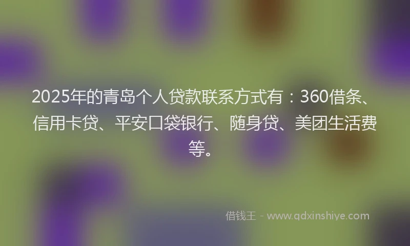 2025年的青岛个人贷款联系方式有：360借条、信用卡贷、平安口袋银行、随身贷、美团生活费等。