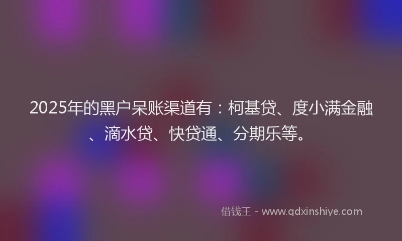2025年的黑户呆账渠道有：柯基贷、度小满金融、滴水贷、快贷通、分期乐等。