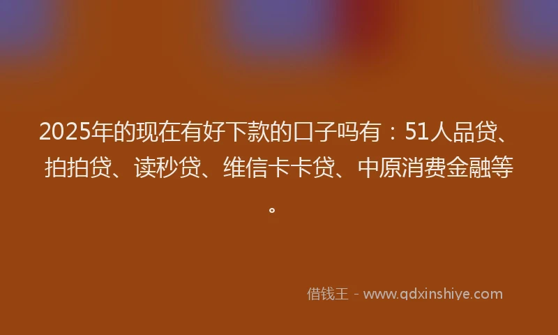 2025年的现在有好下款的口子吗有：51人品贷、拍拍贷、读秒贷、维信卡卡贷、中原消费金融等。