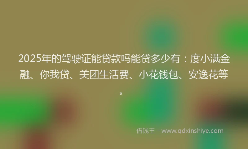 2025年的驾驶证能贷款吗能贷多少有：度小满金融、你我贷、美团生活费、小花钱包、安逸花等。