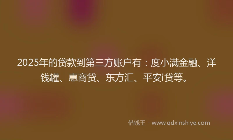 2025年的贷款到第三方账户有：度小满金融、洋钱罐、惠商贷、东方汇、平安i贷等。