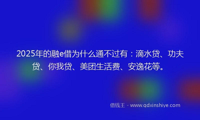 2025年的融e借为什么通不过有：滴水贷、功夫贷、你我贷、美团生活费、安逸花等。