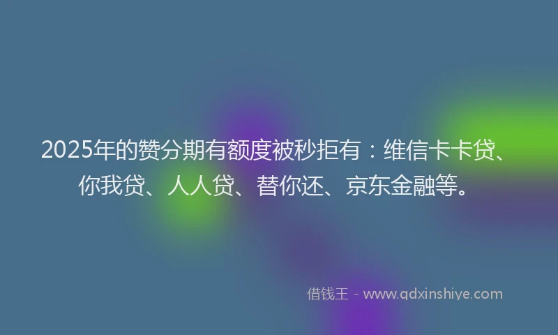 2025年的赞分期有额度被秒拒有：维信卡卡贷、你我贷、人人贷、替你还、京东金融等。