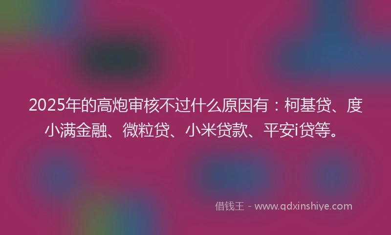 2025年的高炮审核不过什么原因有：柯基贷、度小满金融、微粒贷、小米贷款、平安i贷等。
