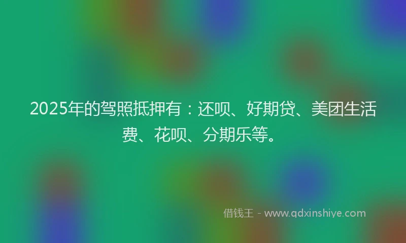 2025年的驾照抵押有：还呗、好期贷、美团生活费、花呗、分期乐等。