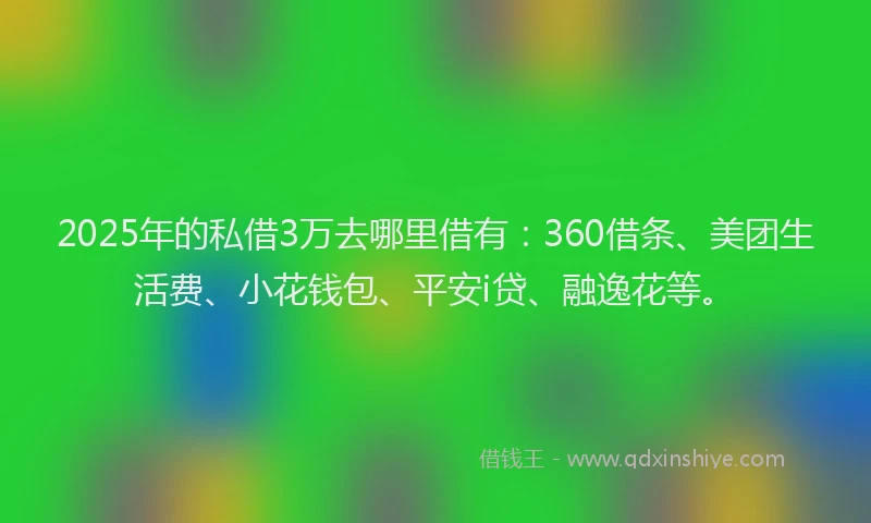 2025年的私借3万去哪里借有：360借条、美团生活费、小花钱包、平安i贷、融逸花等。