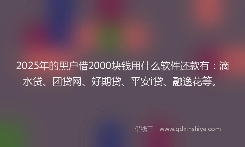 2025年的黑户借2000块钱用什么软件还款有：滴水贷、团贷网、好期贷、平安i贷、融逸花等。