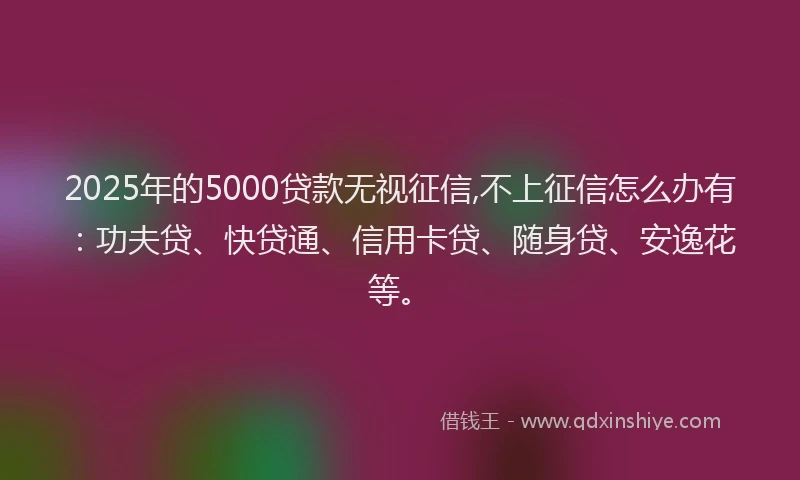 2025年的5000贷款无视征信,不上征信怎么办有：功夫贷、快贷通、信用卡贷、随身贷、安逸花等。