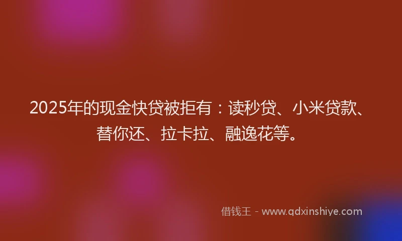 2025年的现金快贷被拒有：读秒贷、小米贷款、替你还、拉卡拉、融逸花等。