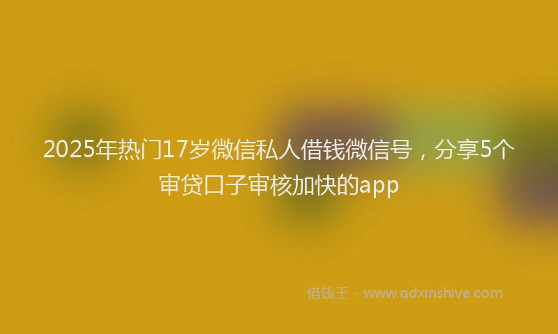 2025年热门17岁微信私人借钱微信号，分享5个审贷口子审核加快的app