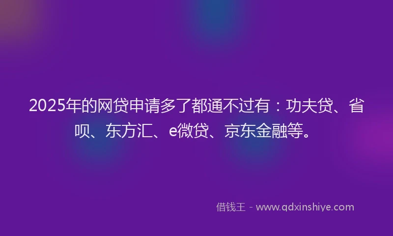 2025年的网贷申请多了都通不过有：功夫贷、省呗、东方汇、e微贷、京东金融等。