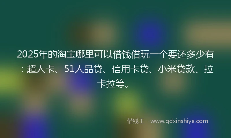 2025年的淘宝哪里可以借钱借玩一个要还多少有：超人卡、51人品贷、信用卡贷、小米贷款、拉卡拉等。