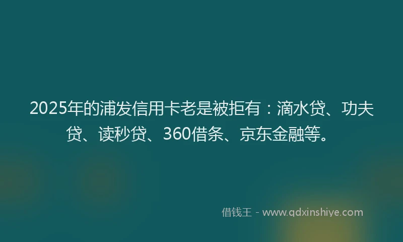 2025年的浦发信用卡老是被拒有：滴水贷、功夫贷、读秒贷、360借条、京东金融等。