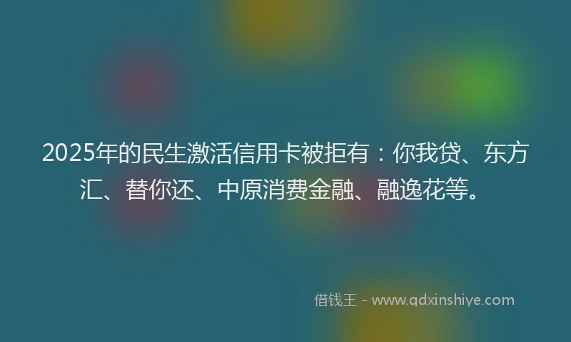 2025年的民生激活信用卡被拒有：你我贷、东方汇、替你还、中原消费金融、融逸花等。
