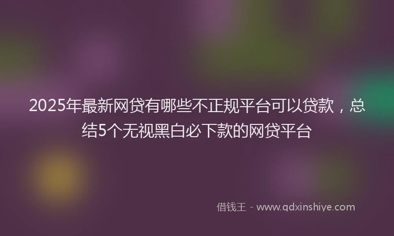 2025年最新网贷有哪些不正规平台可以贷款，总结5个无视黑白必下款的网贷平台