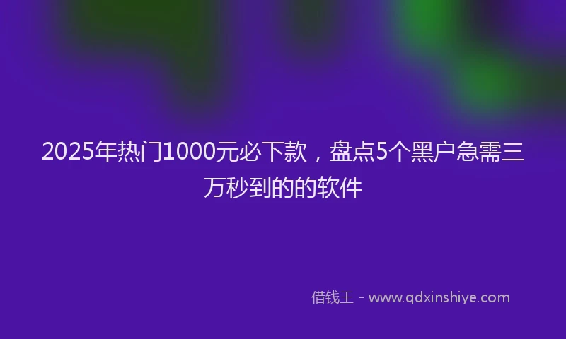 2025年热门1000元必下款，盘点5个黑户急需三万秒到的的软件