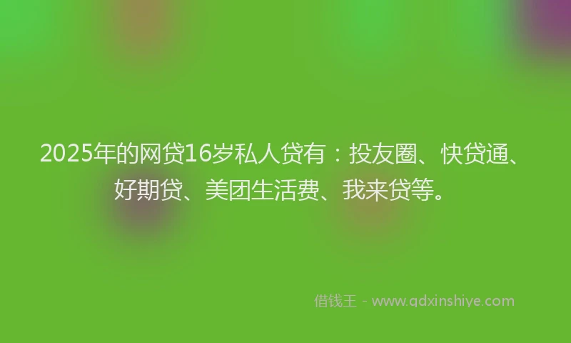 2025年的网贷16岁私人贷有：投友圈、快贷通、好期贷、美团生活费、我来贷等。