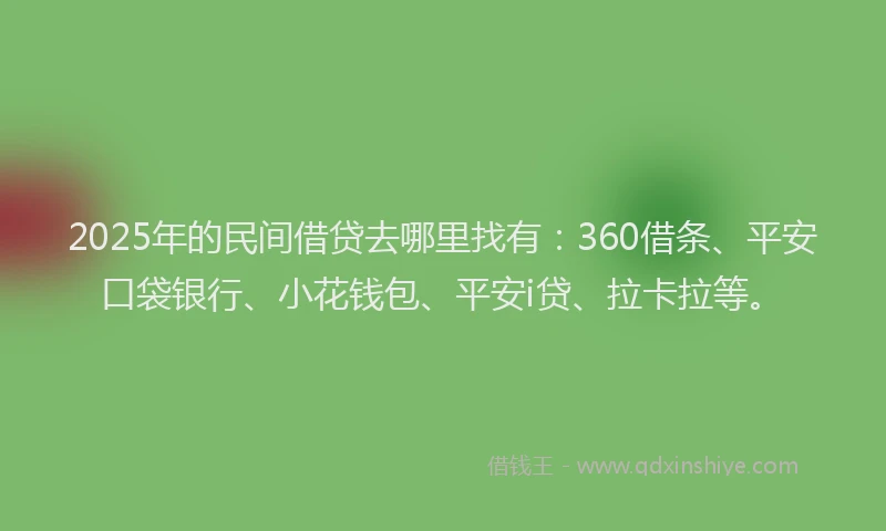 2025年的民间借贷去哪里找有：360借条、平安口袋银行、小花钱包、平安i贷、拉卡拉等。