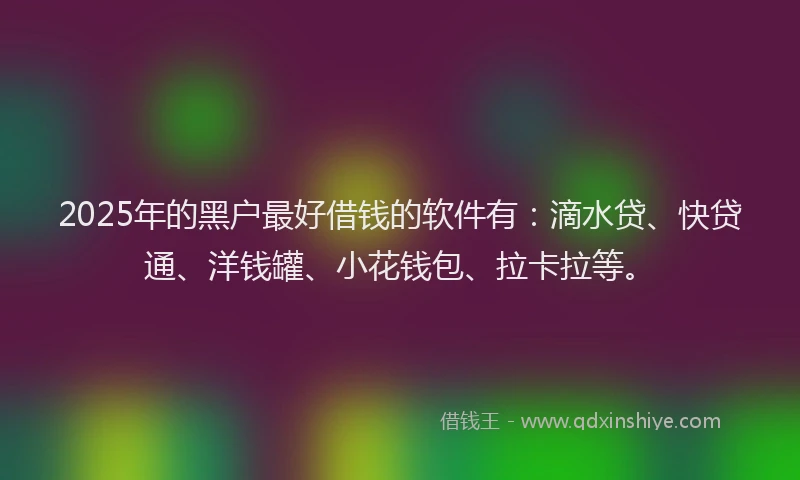 2025年的黑户最好借钱的软件有：滴水贷、快贷通、洋钱罐、小花钱包、拉卡拉等。