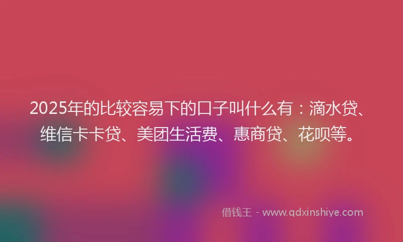 2025年的比较容易下的口子叫什么有：滴水贷、维信卡卡贷、美团生活费、惠商贷、花呗等。