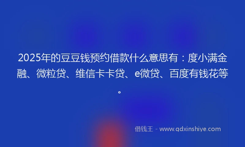 2025年的豆豆钱预约借款什么意思有：度小满金融、微粒贷、维信卡卡贷、e微贷、百度有钱花等。